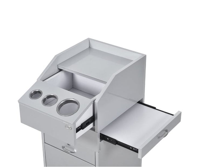 DIR Simplex Trolley Cart: gray with drawers, 3 circular holders, and an open pull-out shelf.