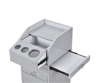 DIR Simplex Trolley Cart: gray with drawers, 3 circular holders, and an open pull-out shelf.