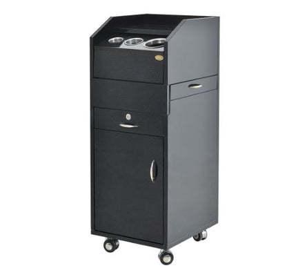 DIR Simplex Trolley Cart: black, lockable salon cart with wheels, drawers, and organizer cups.
