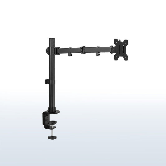 Single Ultrawide Monitor Desk Mount elevates ultra wide monitors to a comfortable viewing angle. The advanced tilt joint is designed to hold heavy screens securely.