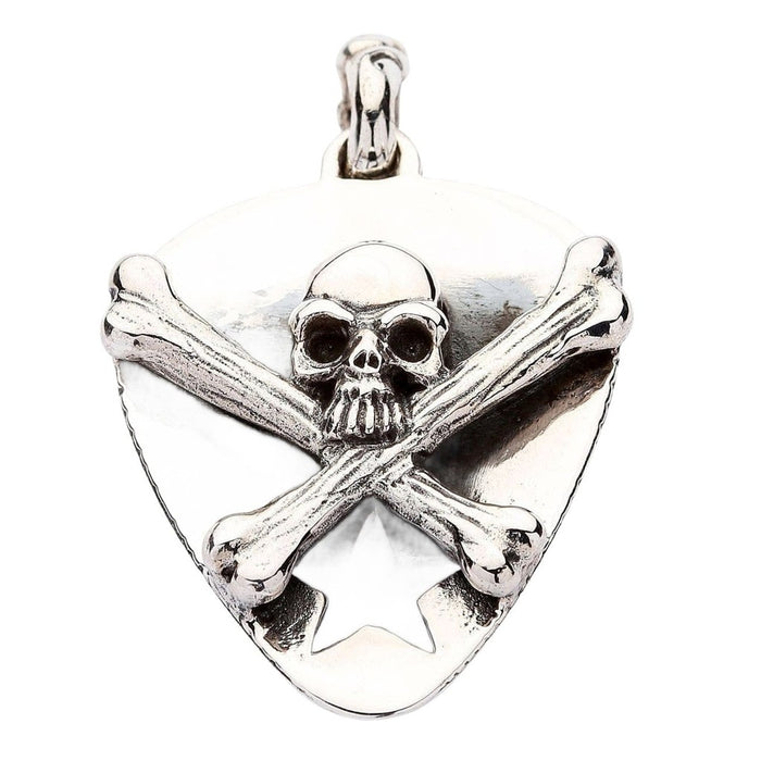 Reverse side of sterling silver skull pendant showing star cutout and polished finish