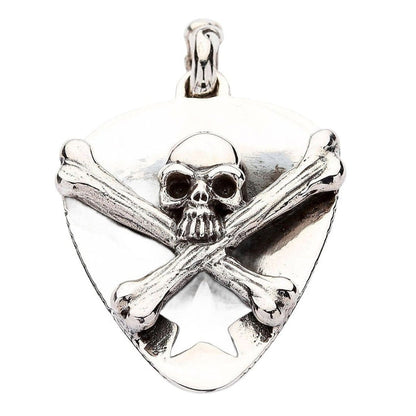 Reverse side of sterling silver skull pendant showing star cutout and polished finish