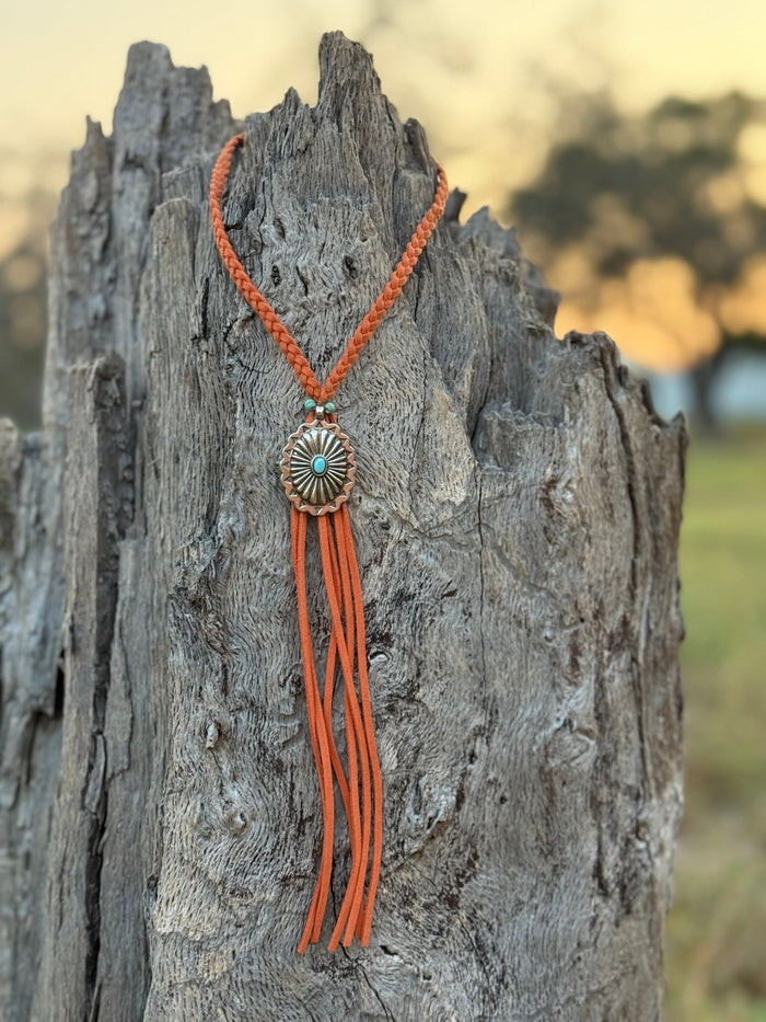 Skyfire Braided Leather Tassel Necklace