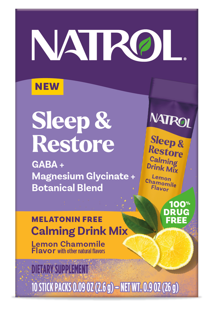 Natrol Sleep & Restore Melatonin Free Calming Drink Mix, Lemon Chamomile Flavor