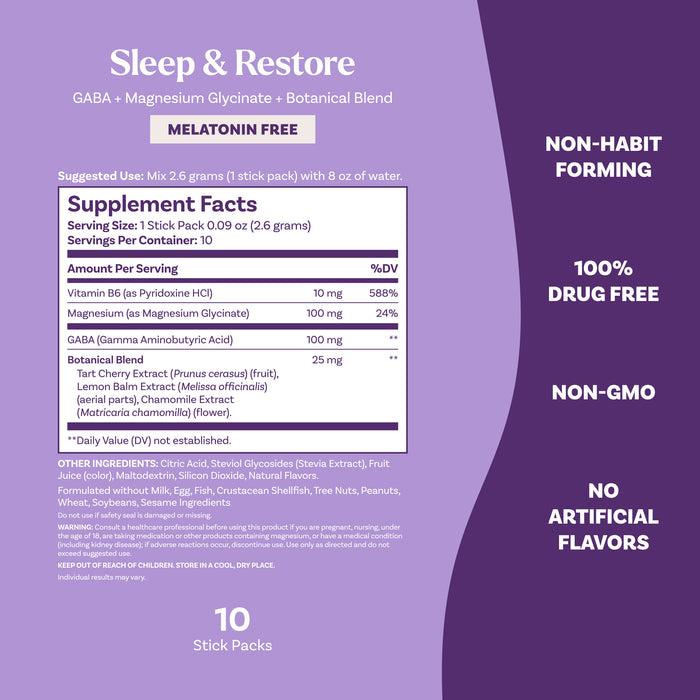 Sleep & Restore Melatonin Free Calming Drink Mix (Lemon Chamomile Flavor)