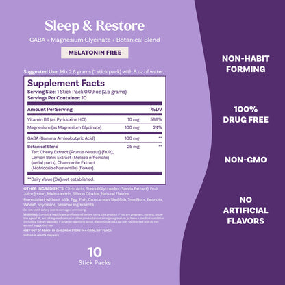 Sleep & Restore Melatonin Free Calming Drink Mix (Lemon Chamomile Flavor)