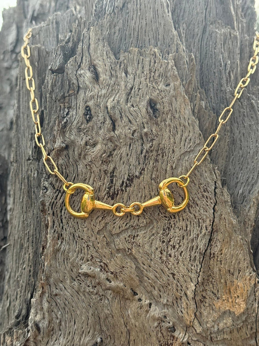 Snaffle Bit Gold Paperclip Chain Necklace