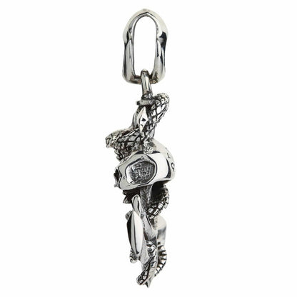 Left side profile of sterling silver anchor pendant showing 3D snake wrapping around skull
