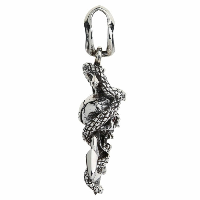 Right side profile view of snake anchor skull pendant showing dimensional craftsmanship