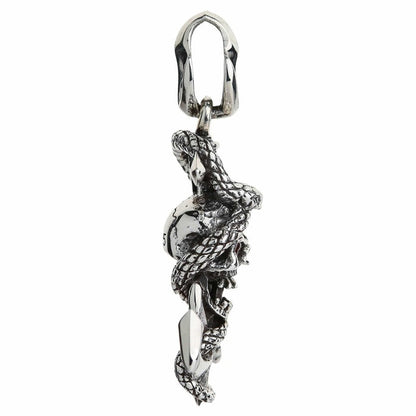Right side profile view of snake anchor skull pendant showing dimensional craftsmanship