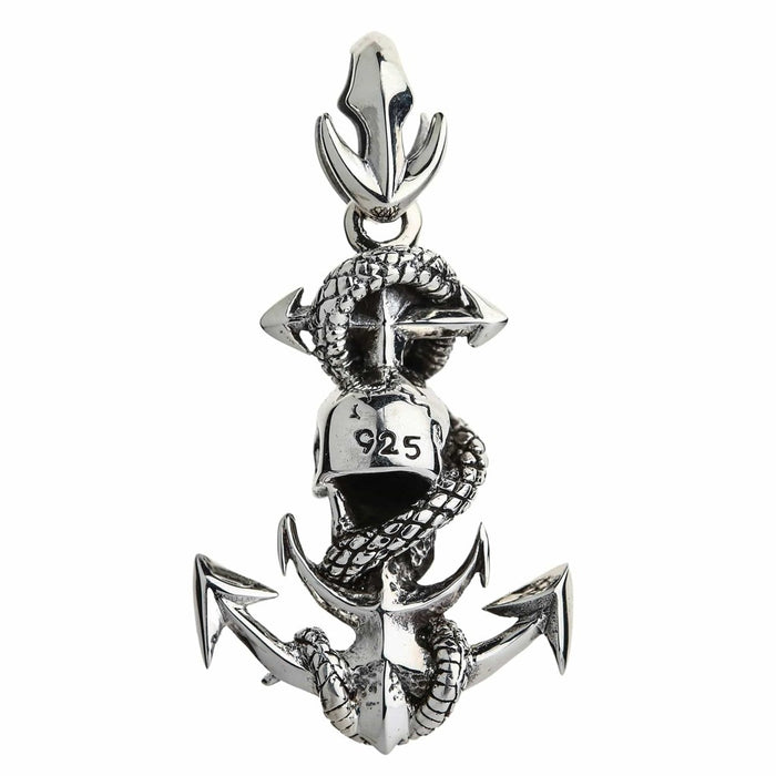 Back view of snake anchor skull pendant showing 925 sterling silver hallmark stamp