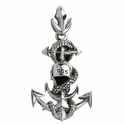 Back view of snake anchor skull pendant showing 925 sterling silver hallmark stamp