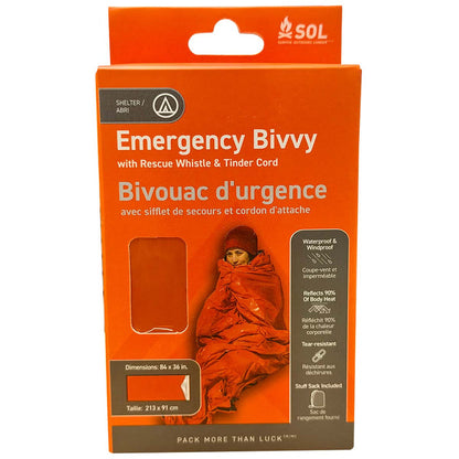 orange survive outdoors emergency bivvy packaging