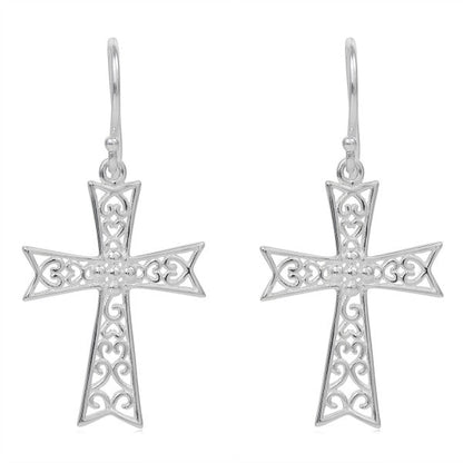 Southern Gates® Abbey Gate Cross Earrings Inspiration Series 23x18mm 925 sterling silver Designed and distributed in Charleston, SC   Beautiful scroll designs reminiscent of the ironwork found in historic churches, chapels, and cathedrals have inspired this intricate filigree jewelry.