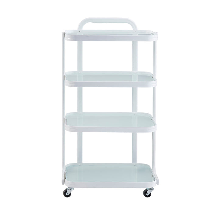 Four-tier DIR Beauty Cart White with wheels, perfect for salons, shown on a white background.