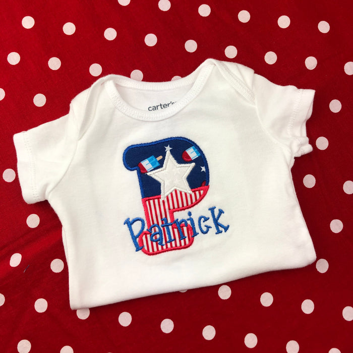 Split Alphabet 4th of July Applique Embroidery Design by snugglepuppyapplique.com