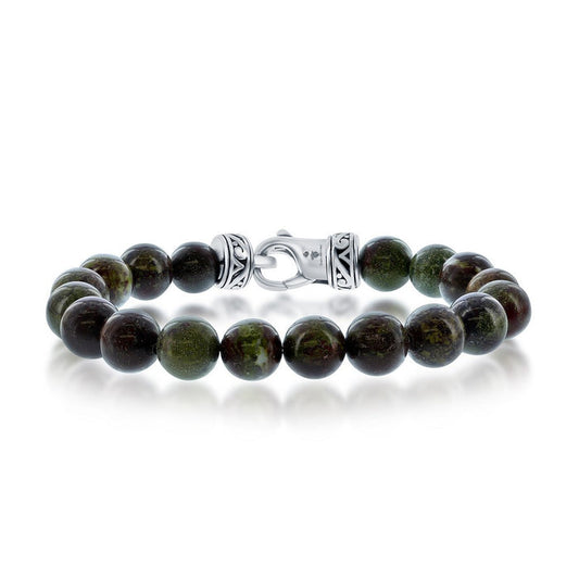 Stainless Steel 10mm Dragon Stone Bead Bracelet, 8.5"