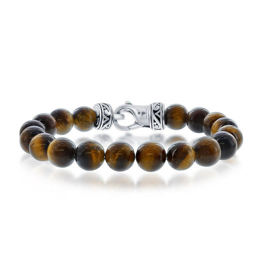 Stainless Steel 10mm Tiger Eye Bead Bracelet, 8.5"