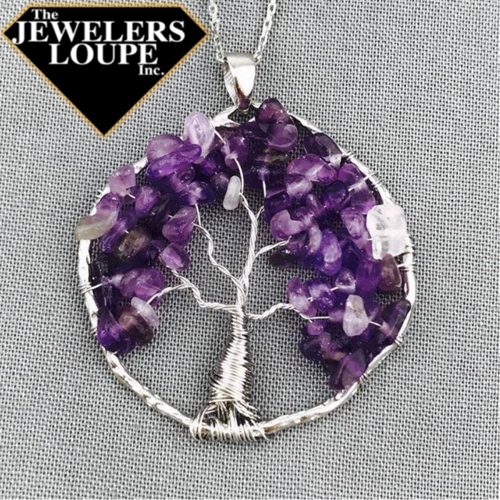 Sterling Silver Amethyst Beads Tree of Life Pendant with 18" Sterling Silver Chain.