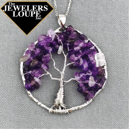 Sterling Silver Amethyst Beads Tree of Life Pendant with 18" Sterling Silver Chain.