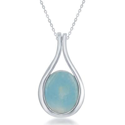 Sterling Silver Blue Larimar Oval Necklace