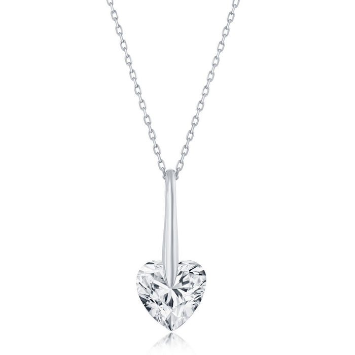 Sterling Silver CZ Heart Necklace with 16+2" Sterling Silver Chain.
