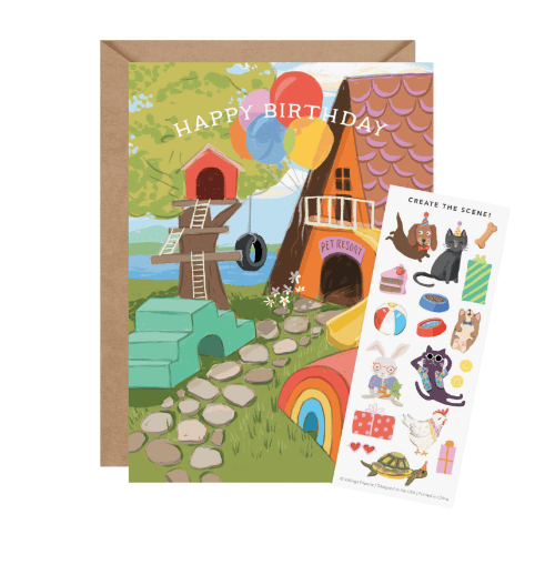Inklings Paperie Sticker Scene Card - Pet Resort Birthday