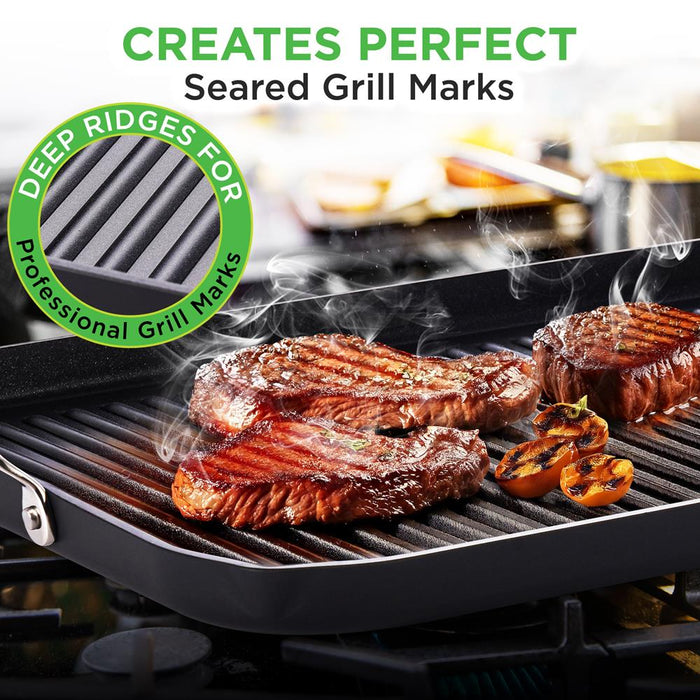 Stove Top Grill Pan - Nonstick, Even Heating, Hard-Anodized Aluminum
