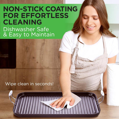 Stove Top Grill Pan - Nonstick, Even Heating, Hard-Anodized Aluminum