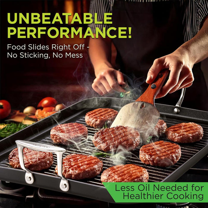 Stove Top Grill Pan - Nonstick, Even Heating, Hard-Anodized Aluminum