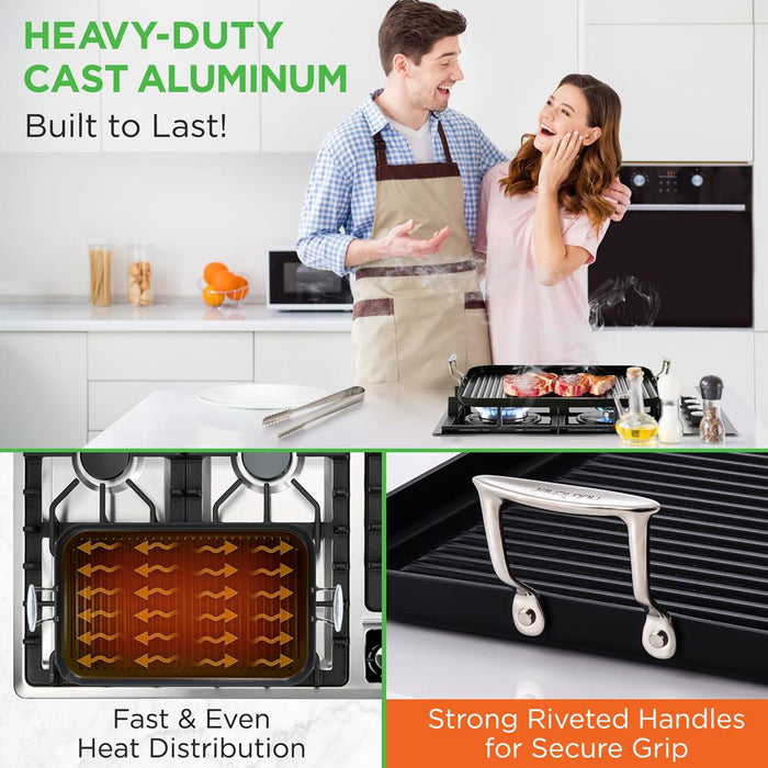 Stove Top Grill Pan - Nonstick, Even Heating, Hard-Anodized Aluminum