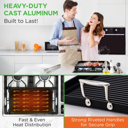 Stove Top Grill Pan - Nonstick, Even Heating, Hard-Anodized Aluminum