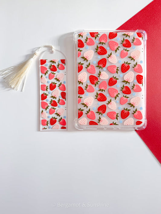 Strawberries and Blue Flowers E Reader Case and/or Bookmark [Combined Listing]