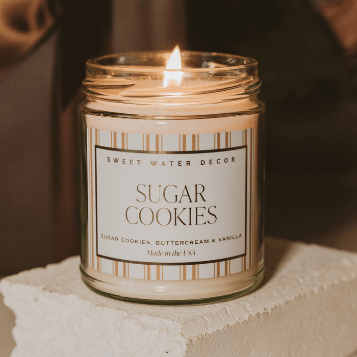 Sugar Cookies Soy Candle - 9 oz Patterned Clear Jar - Sweet Water Decor - Candles