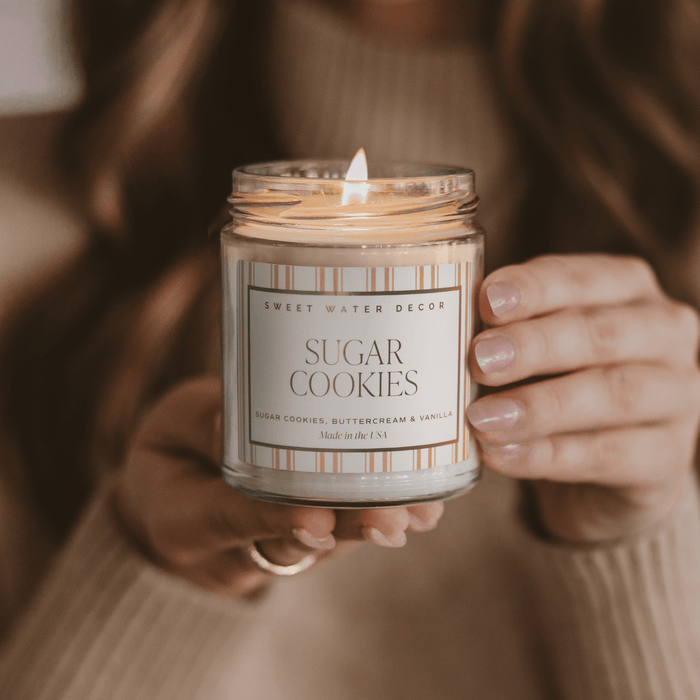Sugar Cookies Soy Candle - 9 oz Patterned Clear Jar - Sweet Water Decor - Candles