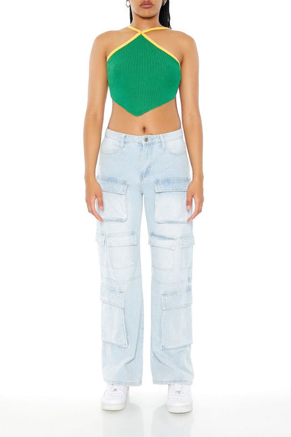 Sweater-Knit Halter Crop Top