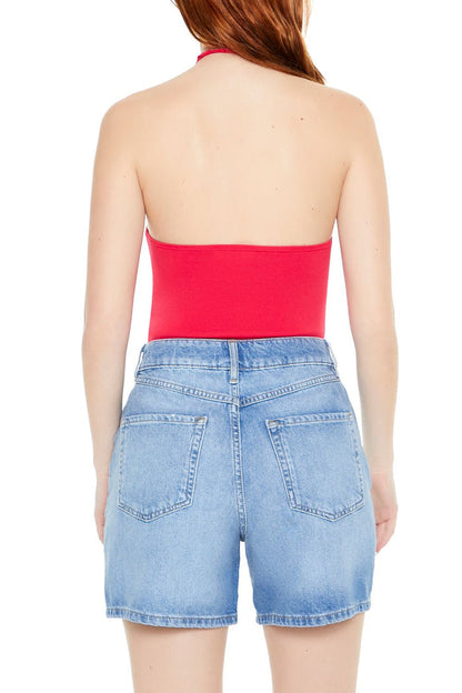 Sweater-Knit Halter Thong Bodysuit