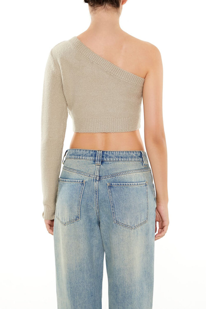 Sweater-Knit One-Shoulder Crop Top