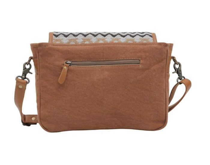 Tapestry and leather shoulder  bag with leather strap