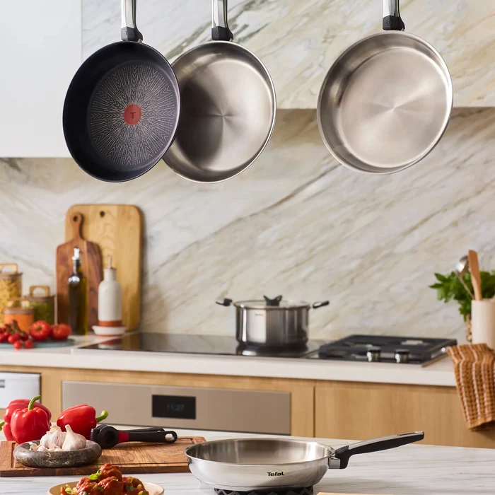 Tefal Emotion+ Induction Stainless Steel Uncoated Triple Pack Frypans 24/30cm & Wok 28cm