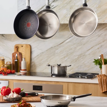 Tefal Emotion+ Induction Stainless Steel Uncoated Triple Pack Frypans 24/30cm & Wok 28cm