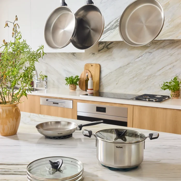 Tefal Emotion+ Induction Stainless Steel Uncoated Triple Pack Frypans 24/30cm & Wok 28cm