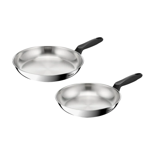 Tefal Everyday Chef Induction Uncoated Stainless Steel Twin Pack Frypans 24/28cm