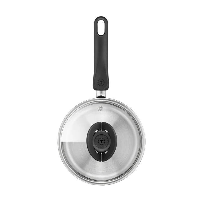 Tefal Space+ Everyday Chef Induction Stainless Steel Saucepan 16cm top view with lid