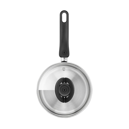 Tefal Space+ Everyday Chef Induction Stainless Steel Saucepan 16cm top view with lid