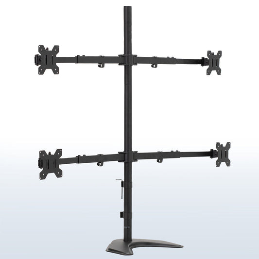 Telescoping Quad Monitor Desk Stand for office, giving you a freestanding flush-with-wall screen display.
