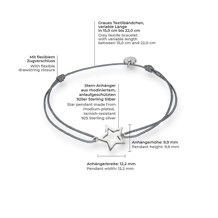 Textil Armband grau Stern silber