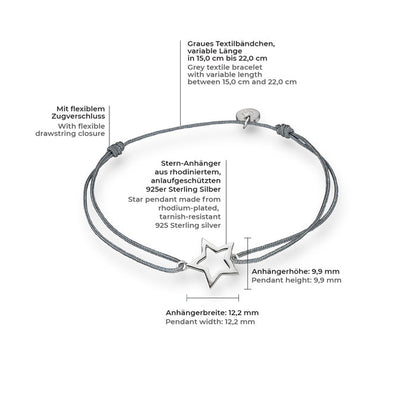 Textil Armband grau Stern silber