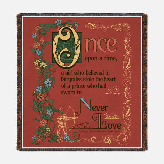 The Ballad of The Archer and The Fox Woven Blanket - The Bean Workshop - blanket, Bookish blanket, cozy red throw blanket, fantasy book tapestry, fringe, Jacks and Evangeline, once upon a broken heart, ouabh, Prince of Hearts, stephanie garber, tapestry, Warm, Woven art, woven blanket, woven cotton throw for readers