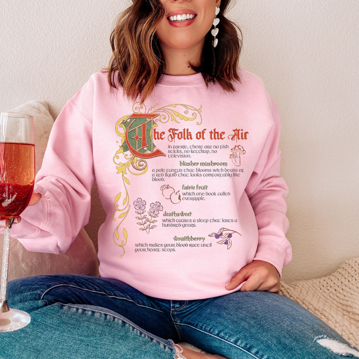The Folk of the Air Sweatshirt - The Bean Workshop - Bestiary Design, Bookish Sweatshirt, Cardan Greenbriar, Cozy fantasy clothing, Dark Fantasy, Elfhame merch, Faeriecore, Folk of the Air sweater for readers, Goblincore Aesthetic, Holly Black licensed apparel, Jude Duarte, Literary Gift, The Cruel Prince sweatshirt